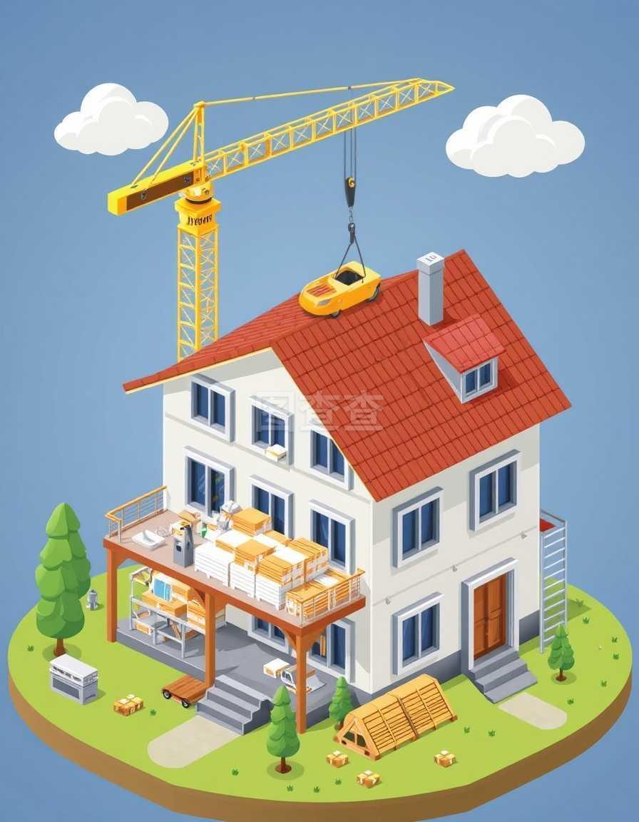 現代房屋建筑設計概念與起重機等距矢量圖在建筑材料卸載中的應用